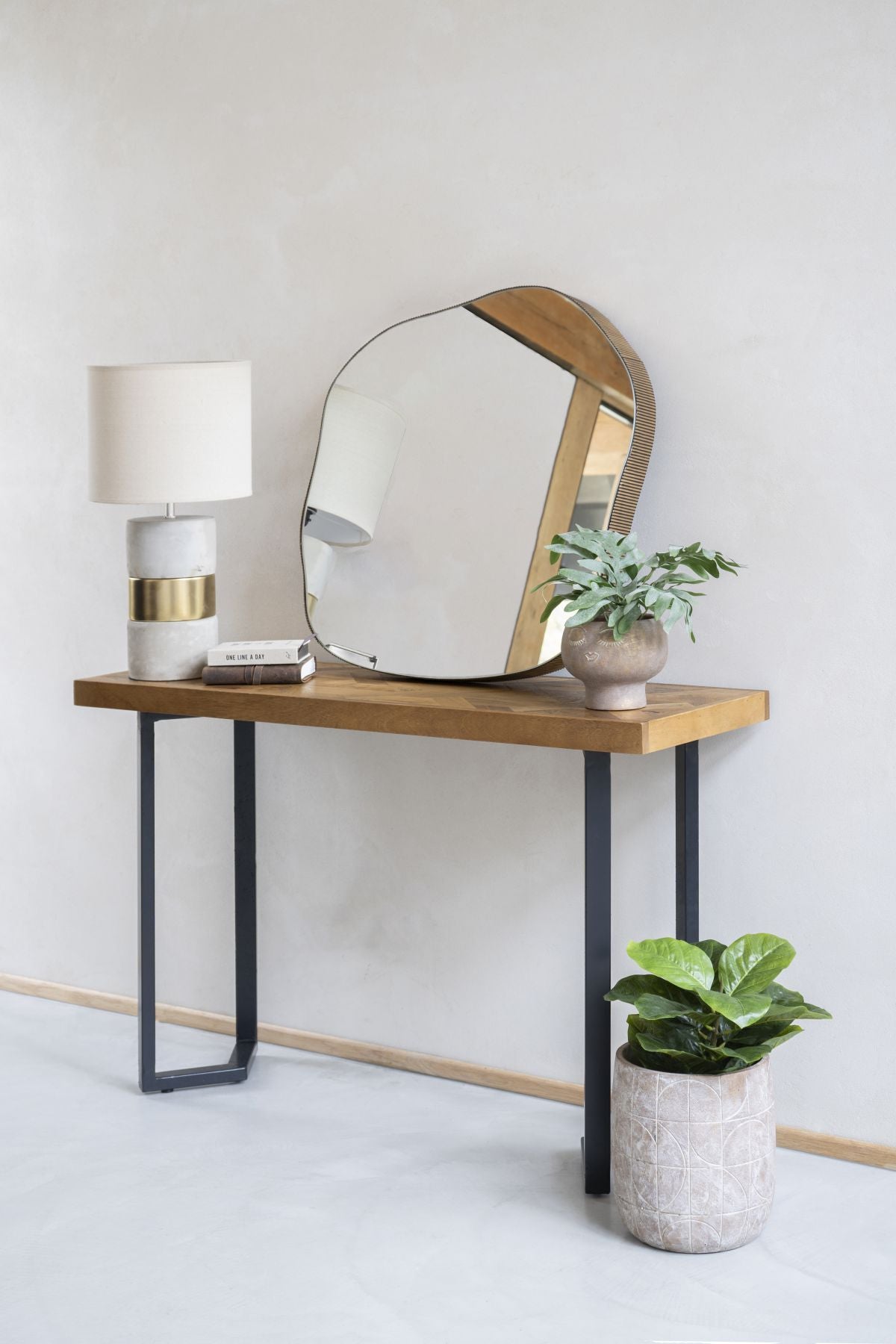 Organic Abstract Aged Champagne Finish Wall Mirror | Medium